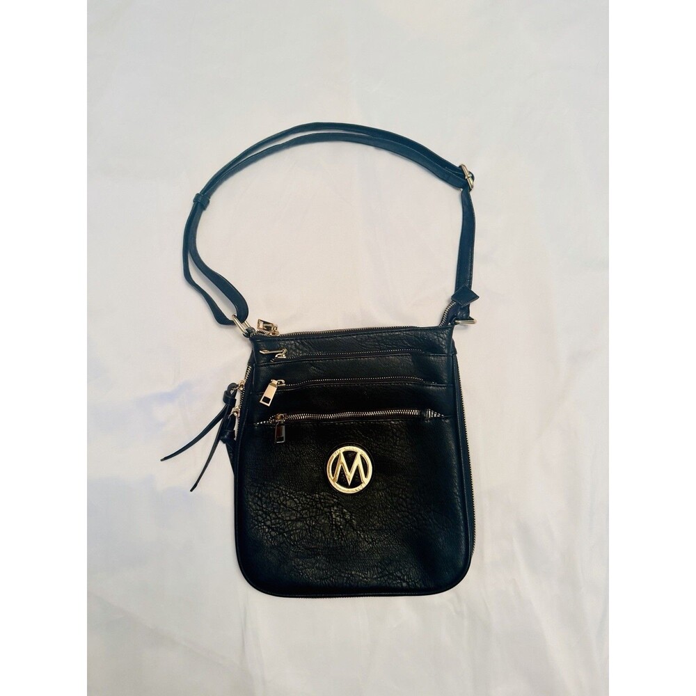 MIA M FARROW COLLECTION MEDINA BLACK LEATHER CROSSBODY BAG